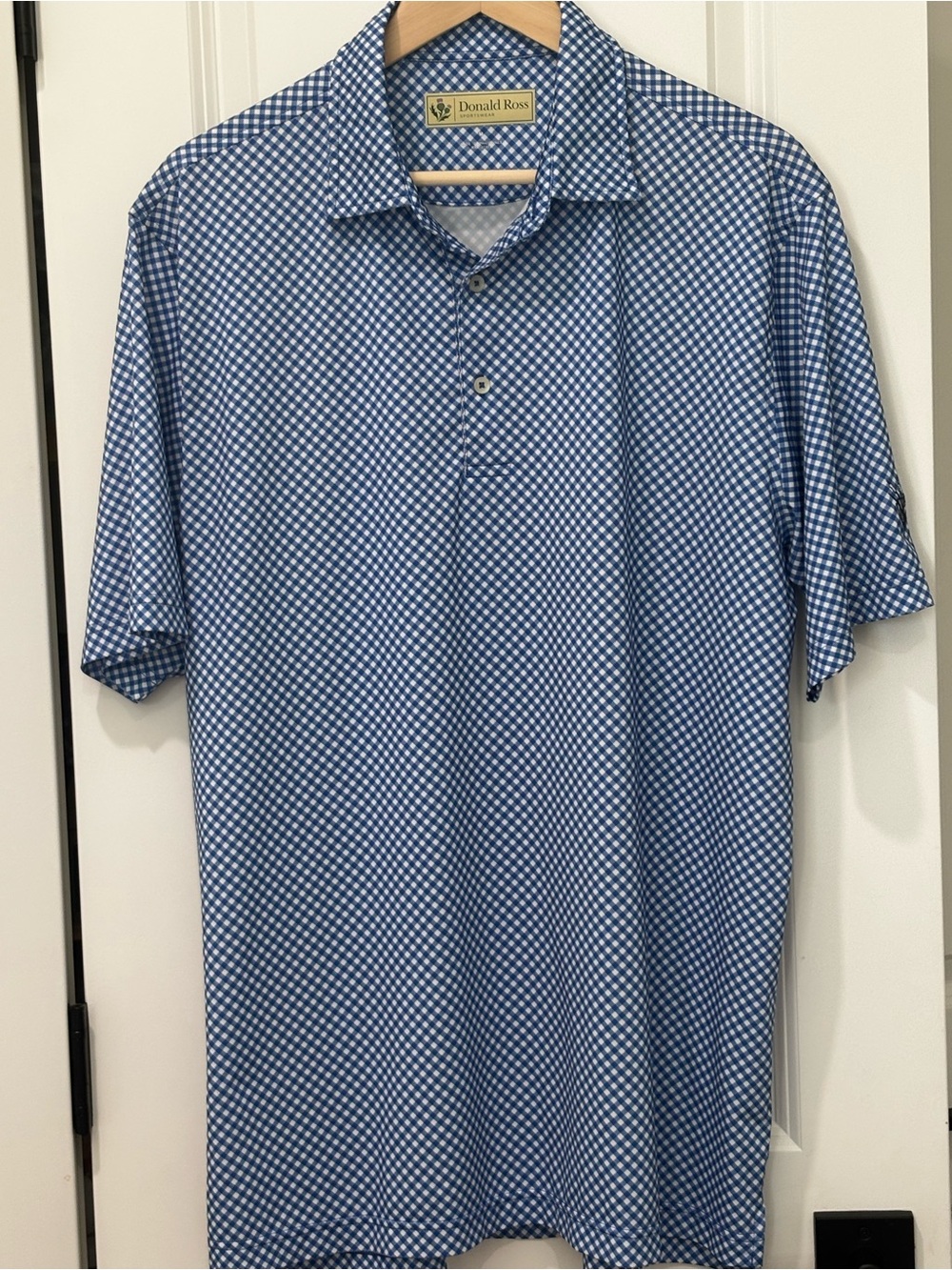 Donald Ross Blue Micro-Check Short-Sleeve Polo